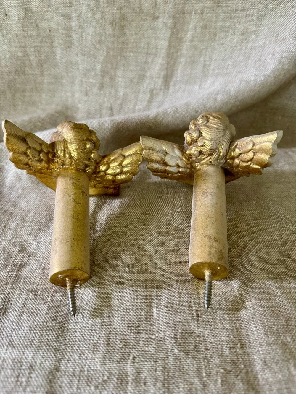 pair vintage cherub angel putti curtain hold backs tie backs